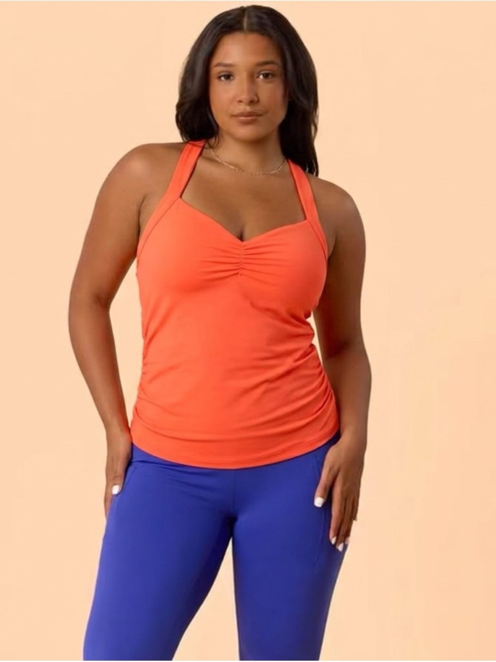 NWT Blogilates Orange Sweetheart Ruched Tank Top Activewear Gym Size XL